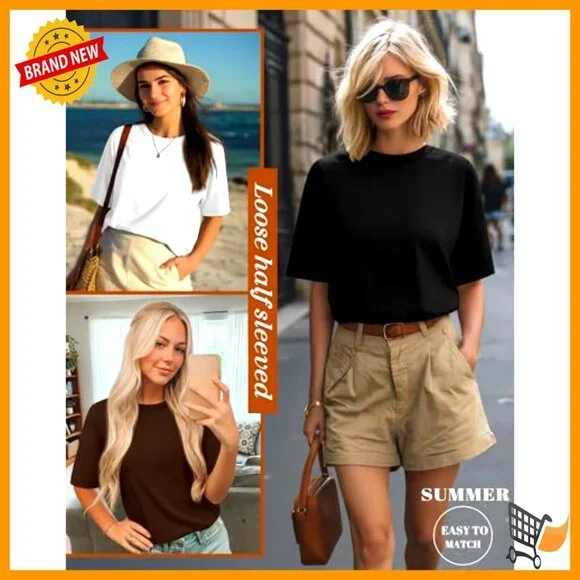 3 Pack Half Sleeve Crew Neck T-Shirts Loose Fit Casual Tees Summer Tops